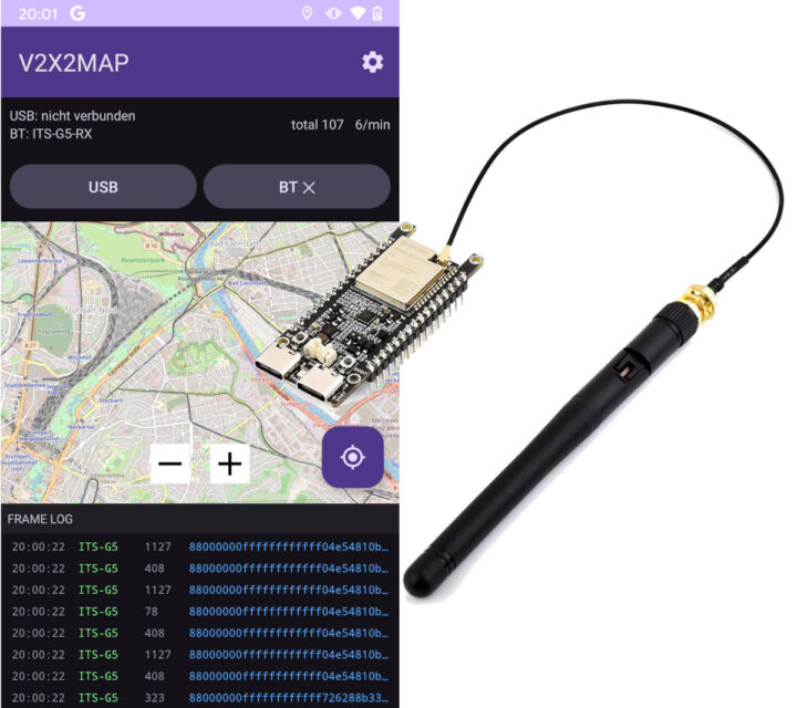Monitor live traffic from V2X signals with V2X2MAP open-source Android app and an ESP32-C5 development board - CNX Software