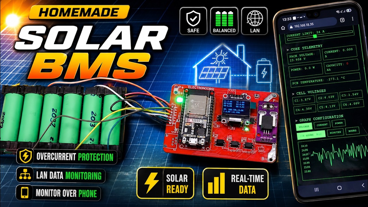 Homemade ESP32 BMS system with LAN data - Electronoobs